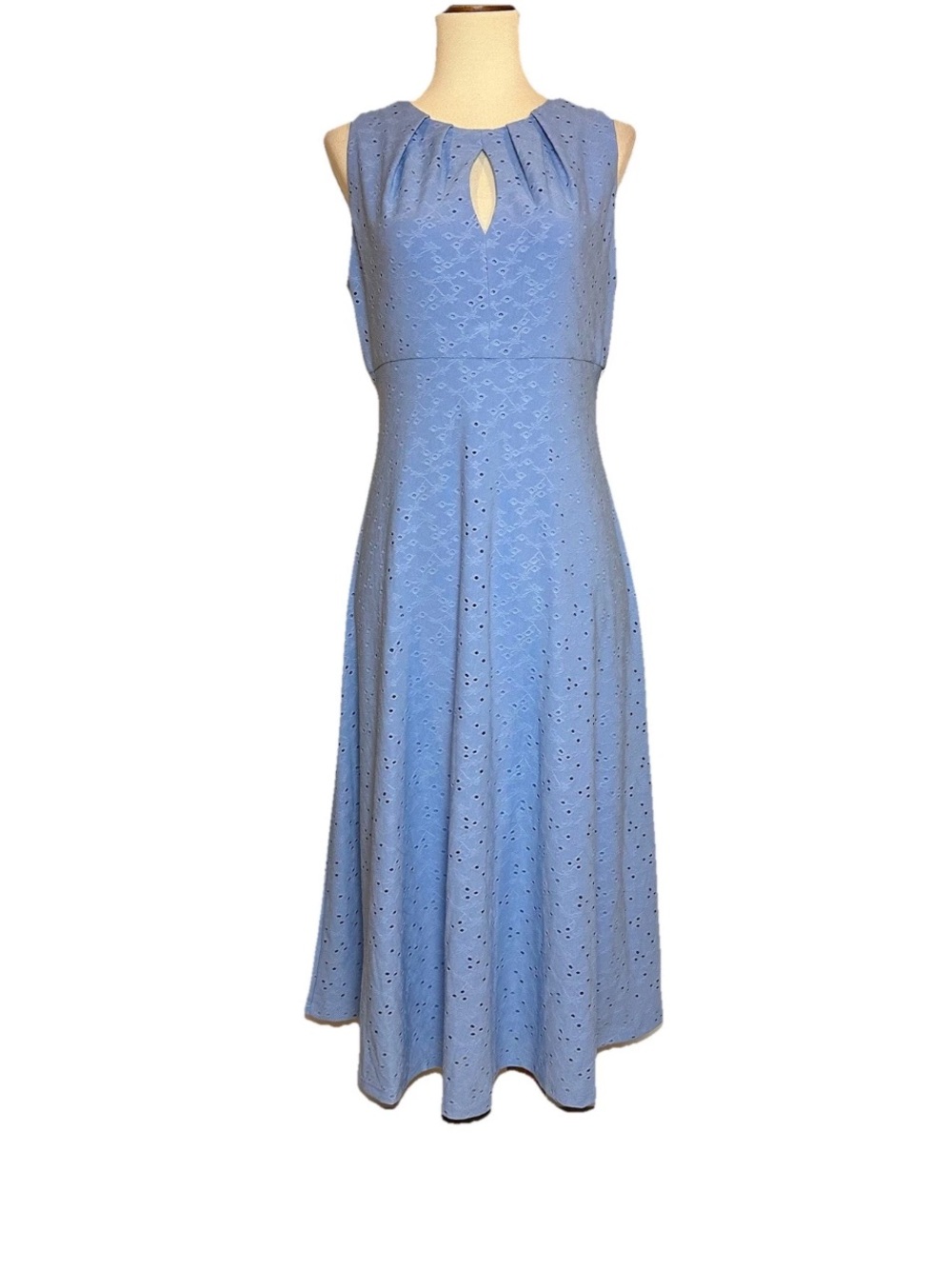 London Times Eyelet Midi Dress Blue Garden Party Wedding Guest Event NWT